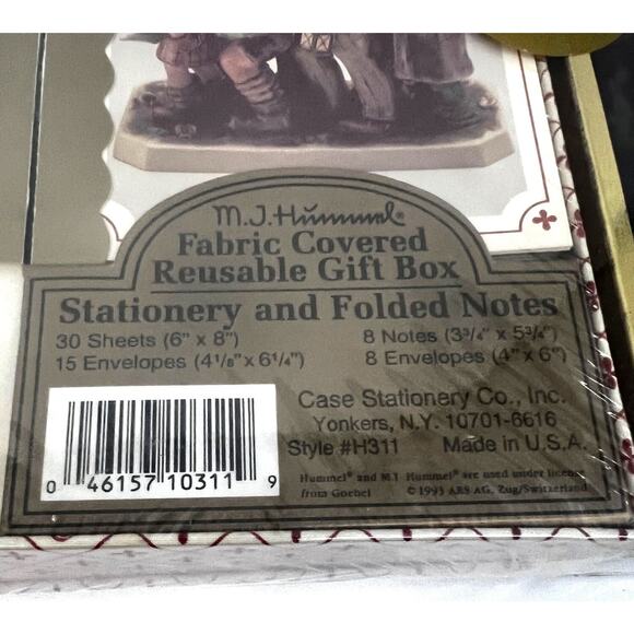 M J Hummel Vintage 1993 Fabric Stationery Folded Notes Reusable Tin Box New USA - Picture 4 of 4